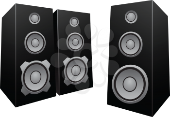 The black 3d speakers isolated on the white background