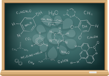 The school blackboard and chalk drawn chemical formula