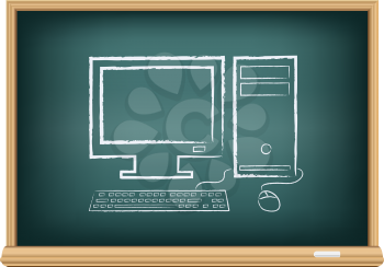 The school blackboard and chalk written desktop computer