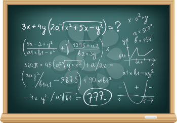 The blackboard with difficult equations isolated on a white background