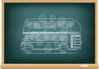The school blackboard and chalk drawn English bus