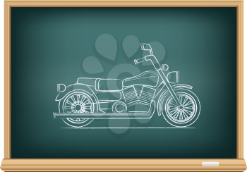 The school blackboard and chalk drawn motorcycle