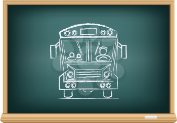The school blackboard and chalk drawn school bus