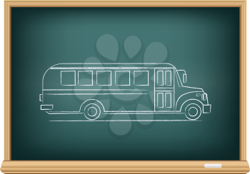 The school blackboard and chalk drawn school bus in the side view