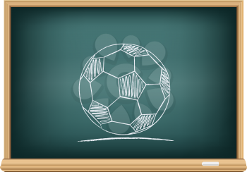 The school blackboard and chalk drawn sport ball