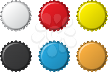 the colors bottlecaps on a white background