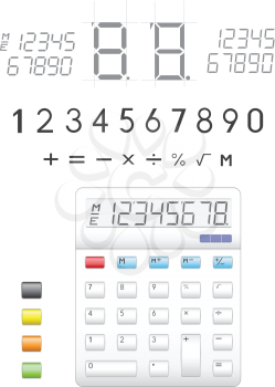 Electronic calculator, digits, buttons and symbols to it
