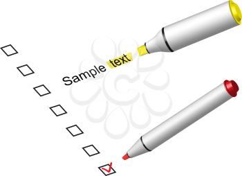Choose your decisions in check box by a marker, to mark a text