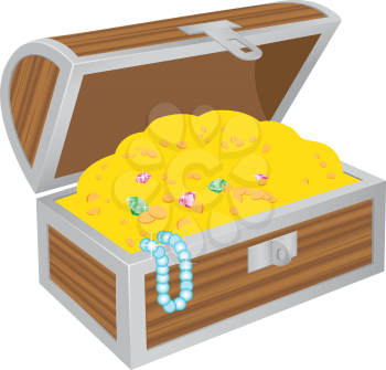 Wooden chest of treasures isolated on the white background