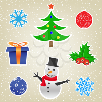 The Christmas and New Year cartoon collection on the light snow mesh background