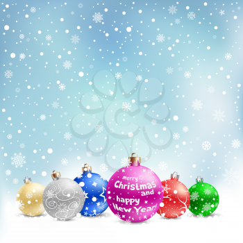 The multicolored christmas mesh baubles on the light blue mesh background