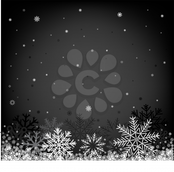 Black and white Christmas background with falling snowflakes