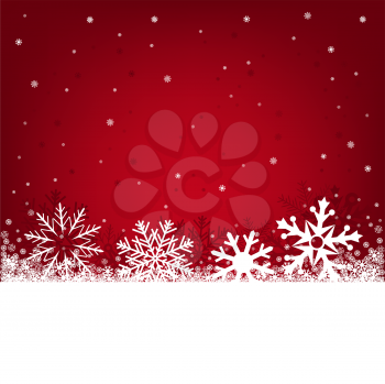 Red Christmas background on a winter theme with a beautiful falling snow