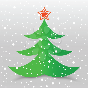 The Christmas tree with star and snow gray background