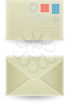 Two closed mesh envelopes, front and rear view isolated on the white background