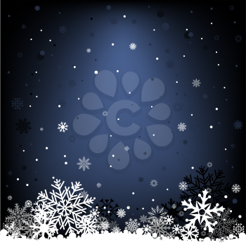 The white snow on the dark blue mesh background, winter theme. No transparent objects
