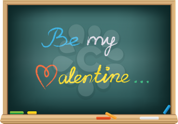 the message be my valentine on the school blackboard