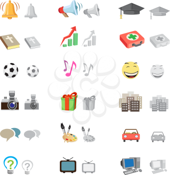 The forum icon set suitable to use any kind of website, with monochrome version, isolated on the white background