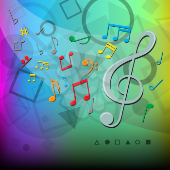 The modern abstract music notes and geometrical shapes color background