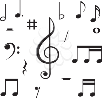 set of basic black notes and signs isolated on the white background.