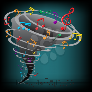 The music notes tornado on the dark background