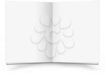 The open blank book with shadow on the white background