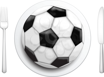 Our food are football, tableware and soccer ball on the white background