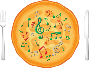 Our food are music, musical pizza on the white background
