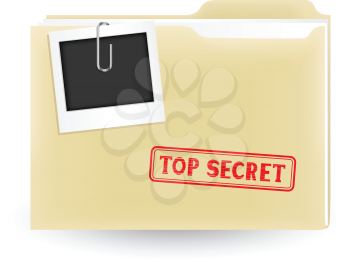 The secret files, closed yellow folder with stamp and photo on the white background