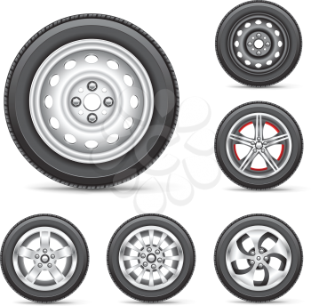 The car wheels set collection on the white background