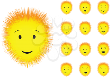 Cartoon fluffy emotions smiley on the white background