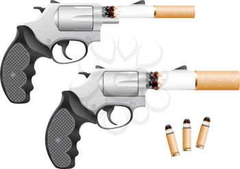 Revolver with a cigarette barrel isolated on white