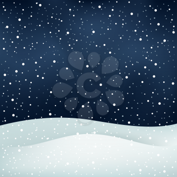 The winter snowfall, night sky and snowdrift Christmas background