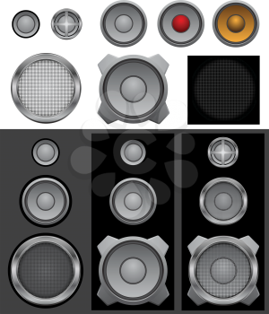 The music audio speakers and lattices isolated on the white background