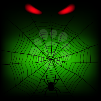 spider web and red divil eye on the dark background