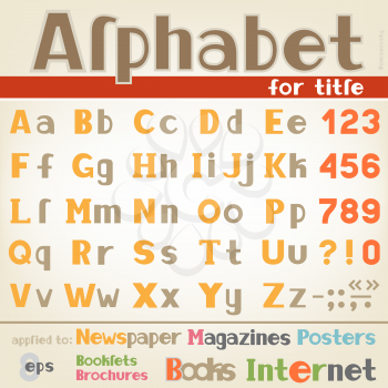 The alphabet for writing headlines and different titles text, colored with digits and symbols