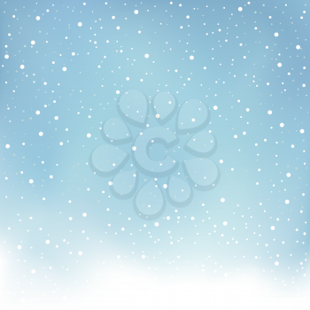 The winter snowfall and blue daytime sky Christmas background