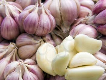 Agricultural background, a pile of beautiful garlic