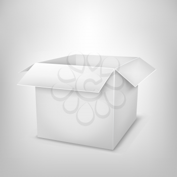 3D white open paper box on light white mesh background