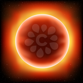 Red sun design concept. Stars and space on background