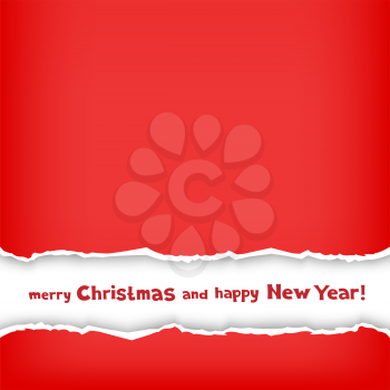 Christmas congratulation torn red paper and frame with the message of holiday greetings on white background