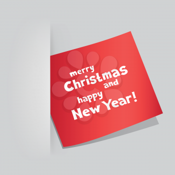 The colored red piece of paper with the message of Christmas greetings on gray pocket