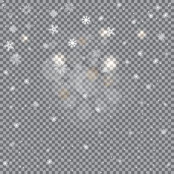 winter snow and light reflect effect isolated on transparent backdrop. Christmas and New Year snowfall template