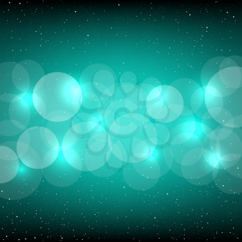 Azure bokeh background with small white circles. Christmas and New Year backdrop