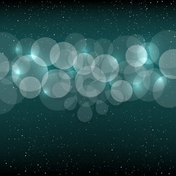 Azure blue bokeh background with small white circles. Christmas and New Year backdrop
