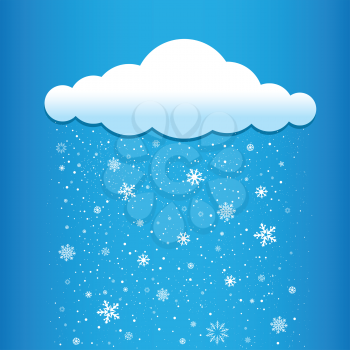 The snow falls from the cloud. Winter time and weather icon. Christmas and New Year eve