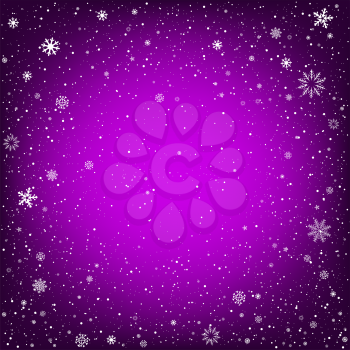 Winter purple background with snow. Christmas and New Year backdrop