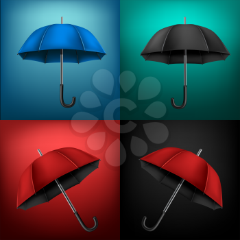 Collection of different umbrellas on colorful background. Protection from rain