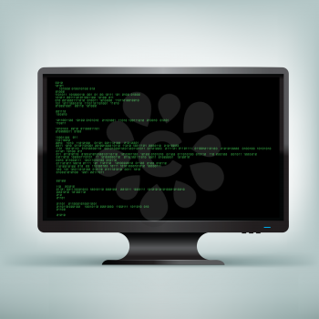 The programming PC green code on black computer monitor with dark screen background