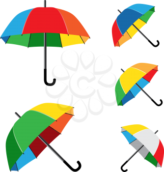 The simple different opened rainbow umbrellas isolated on white background